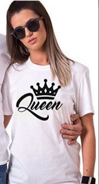 King Queen Couples T Shirt Crown Printing Couple Clothes Summer Women Man T-shirt Casual O-neck Loose Lovers Tee Shirt Tops