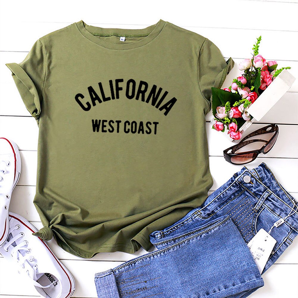 California West Coast Summer T Shirt Women Short Sleeve