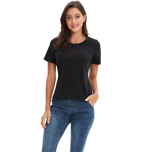 Women's New Round Neck Basic T-Shirt Casual Solid Color Cotton Summer Short Sleeve Tee Shirt For Ladies M30146