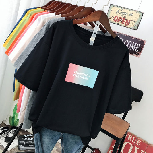 Large size summer 2021 new street fashion Casual Women's T-Shirt loose Short sleeve Pullovers 100% cotton Letter printing Tops