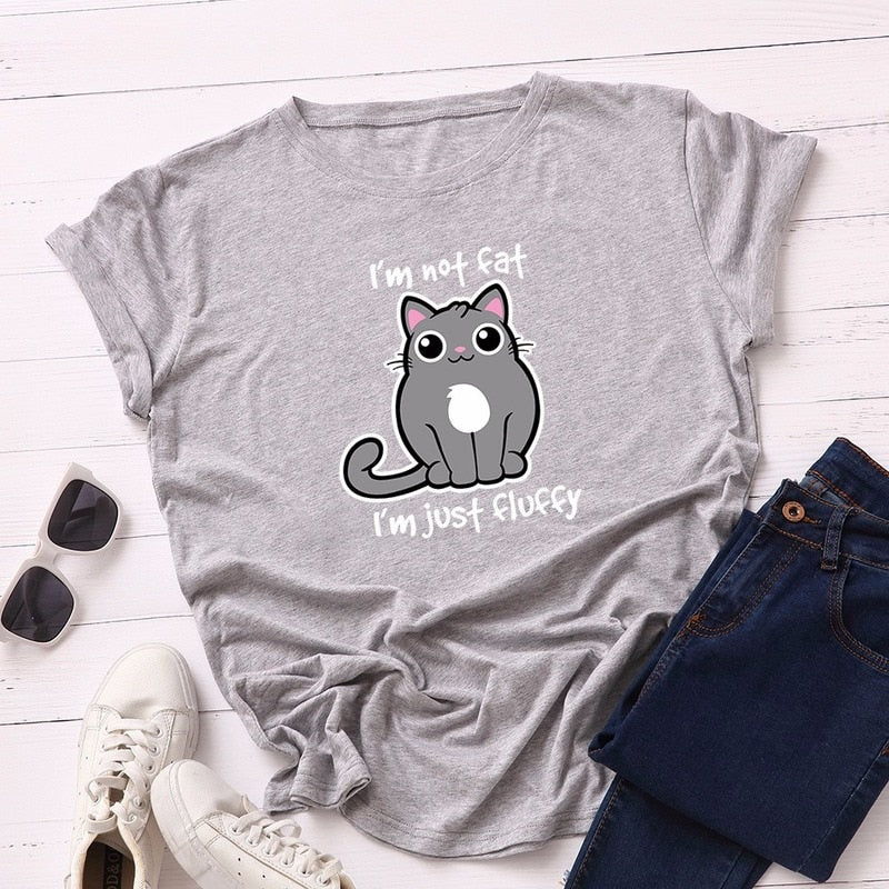 Summer Fashion Women T-shirt Cotton Cute Cartoon Fat Cat