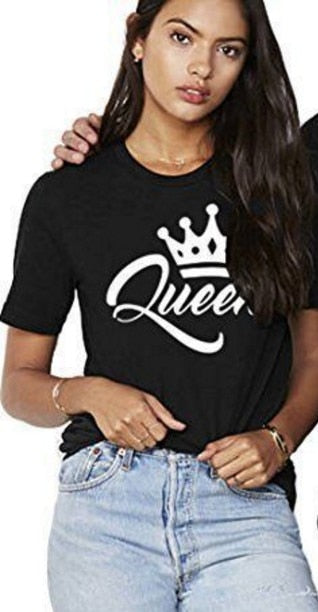 King Queen Couples T Shirt Crown Printing Couple Clothes Summer Women Man T-shirt Casual O-neck Loose Lovers Tee Shirt Tops