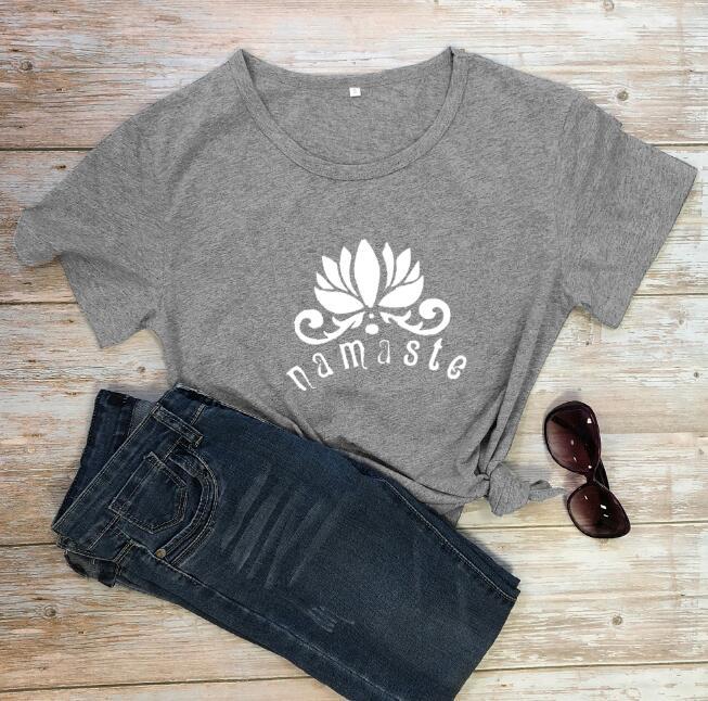 Cotton Women T Shirt Namaste Lotus Printed Tshirt Ladies