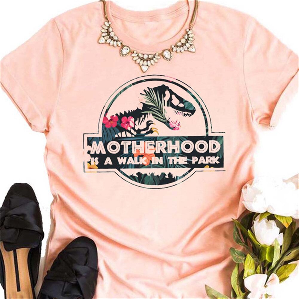 MOTHERHOOD IS A WALK IN THE PARK Letter Harajuku Print Women T shirt