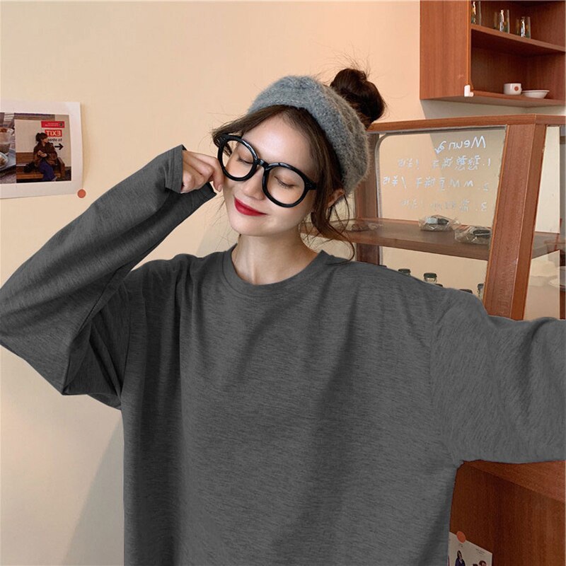 Summer 2021 new women's Fashion Top plus size Korean O-neck long sleeve purple T-shirt