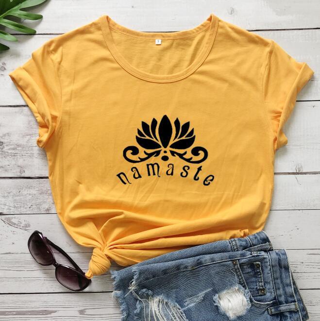 Women T Shirt Namaste Lotus Printed T-shirt Ladies Short Sleeve