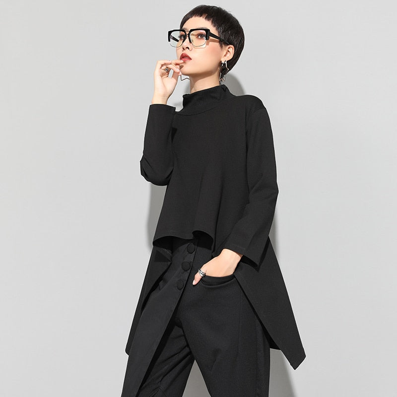 Vintage Black Turtle Neck T Shirt Women Plus Size Kawaii