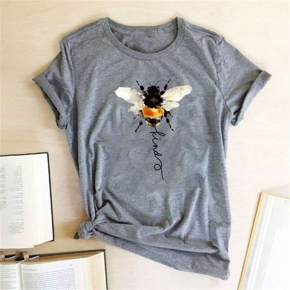 Bee Print T-shirts Women Clothing Summer Graphic T Shirts