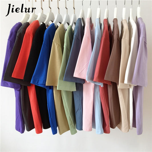 Tee Shirt 15 Solid Color Basic T Shirt Women Casual O-neck