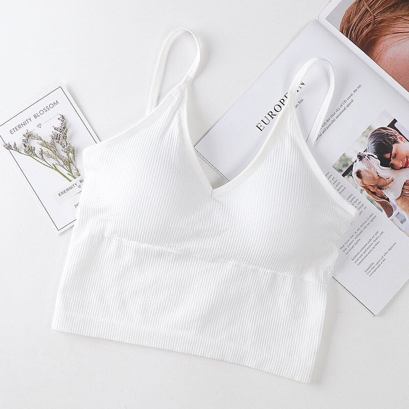Sexy Crop Tops Women Sling Vest Deep-V Lingerie with Padded
