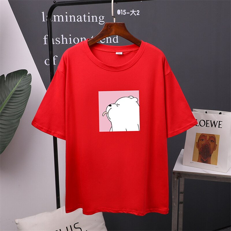 Hirsionsan Cute Bear Printed T Shirt Women New