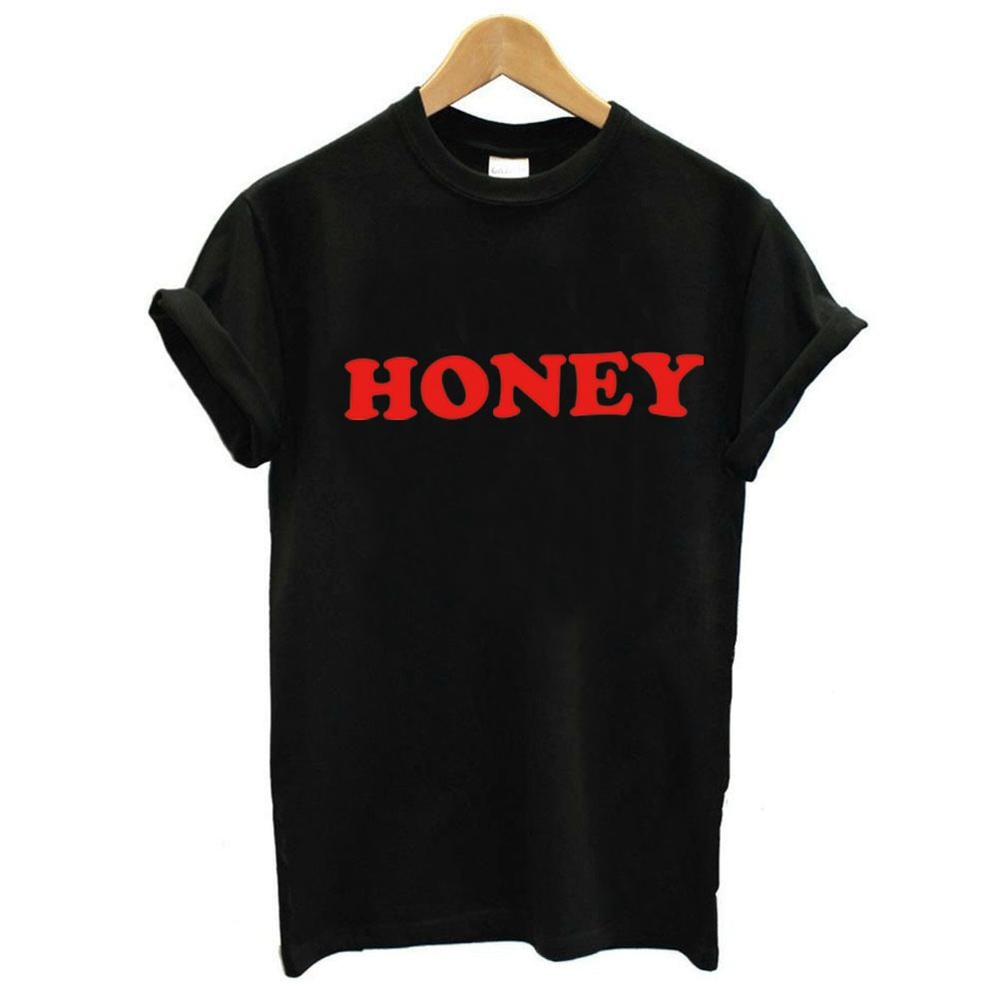 Honey Letter Print T Shirt Women Short Sleeve O Neck Loose Yellow Tshirt Summer Ladies Tee Shirt Tops Clothes Camisetas Mujer