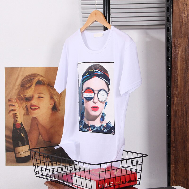 DONAMOL Summer Women's white clothes 2021 new fashion Western style Loose Plus Size T-shirts black Printing Appliques top female