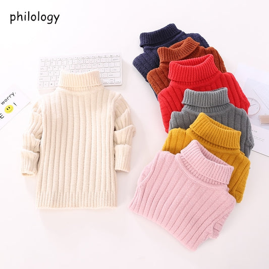 Pure color flash yarn fall winter boy girl kid thick turtleneck shirts