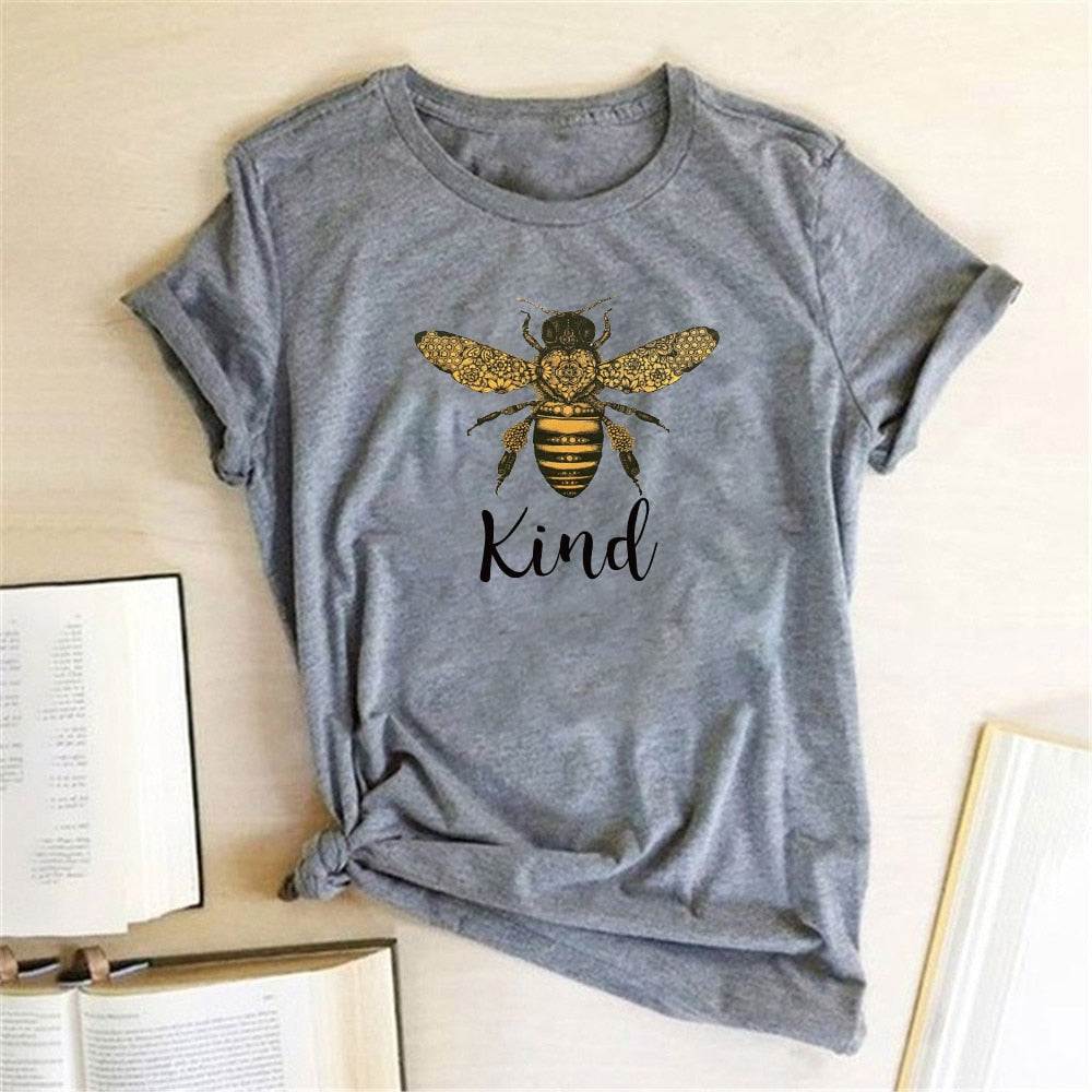 Kind Bee T Shirt Women Short Sleeve Summer Casual Printed T Shirt