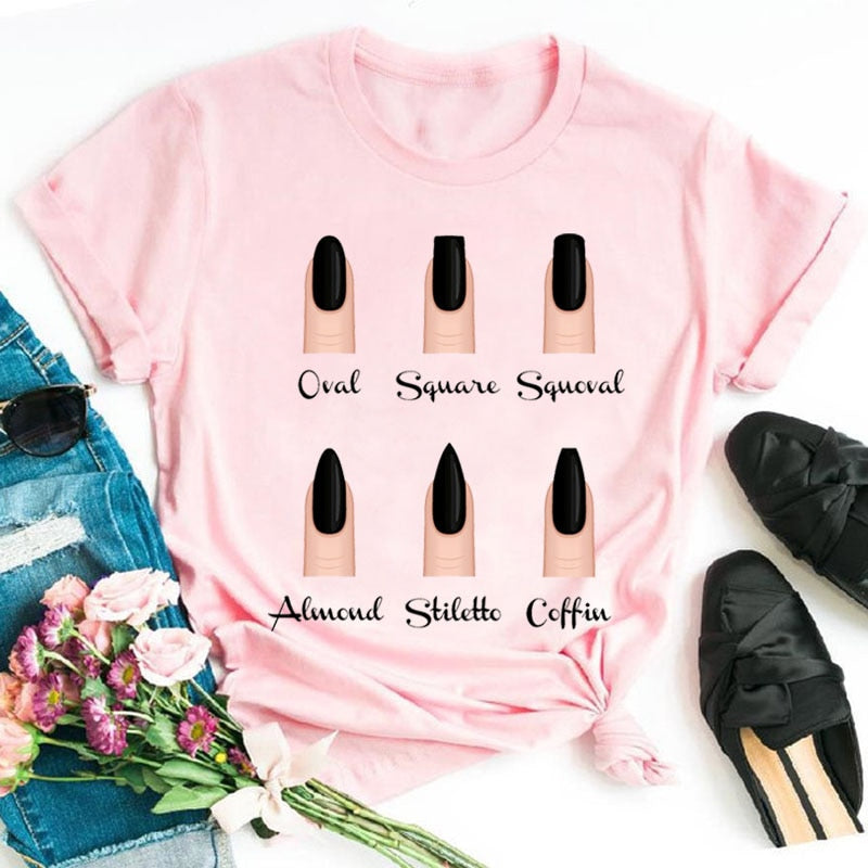 Women T Shirt Personality Nail Art Print Tshirt Fun Summer