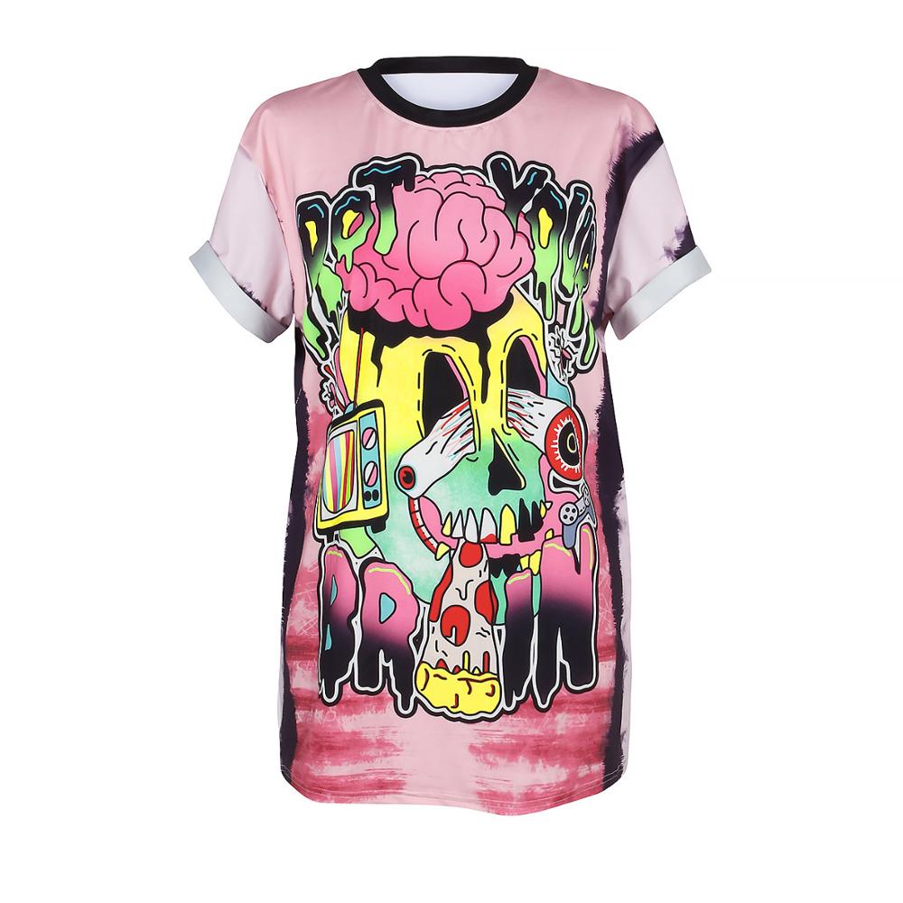 New Halloween Hipster Teen Boys Girls summer t-shirt Tie-Dyed Streetwear Rot Your Brain Letters Printed Skulls T Shirts