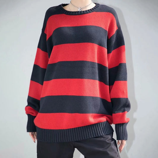 Girls Oversize Striped Sweatshirts Autumn Fashion Vintage Pullovers