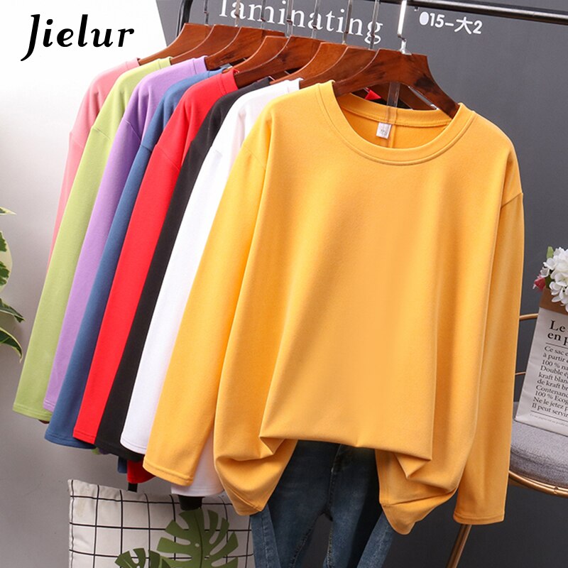 Autumn New T shirt Female Pure Color Slim Long Sleeve