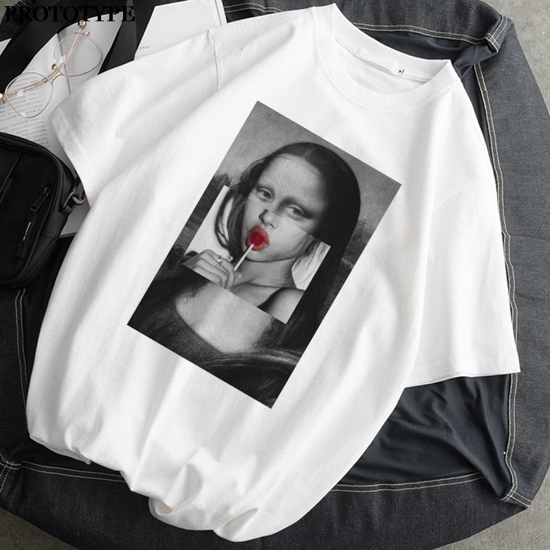 Women T-Shirt Monla Lisa Printed t-shirt Female Ulzzang Aesthetic T-Shirts with short sleeve Harajuku Tops Oversized t-shir