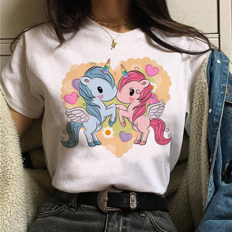 unicorn harajuku women kawaii cartoon funny ulzzang 90s streetwear tshirt korean style grunge female Casual t-shirt clothing