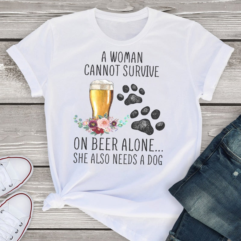 Women Graphic Short Sleeve Cartoon Dog Leopard