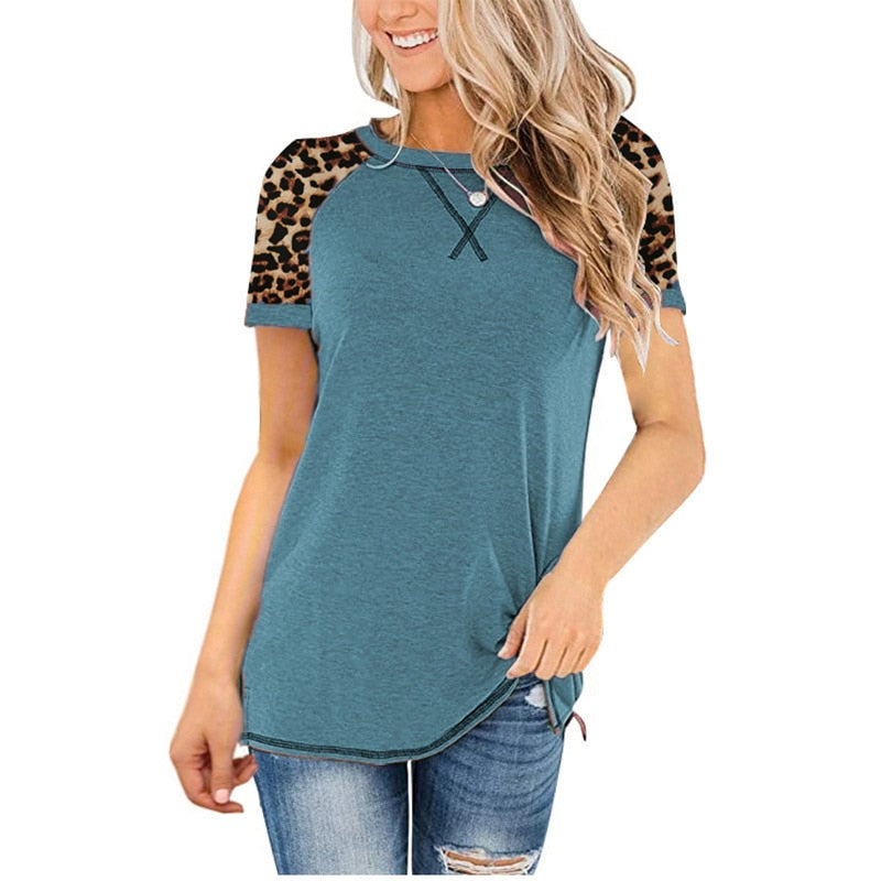 T-shirt Women Leopart O Neck Short Sleeve Tees Femme Tee