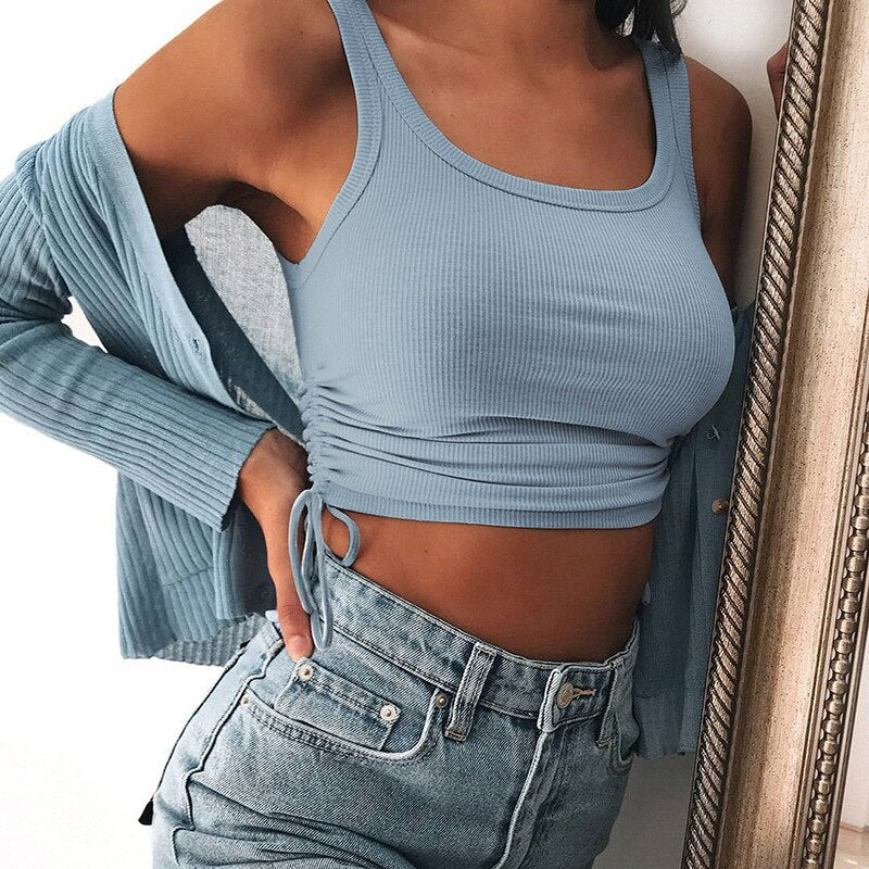 White Crop Tops For Women Knitwear T-Shirt Workout Clothing