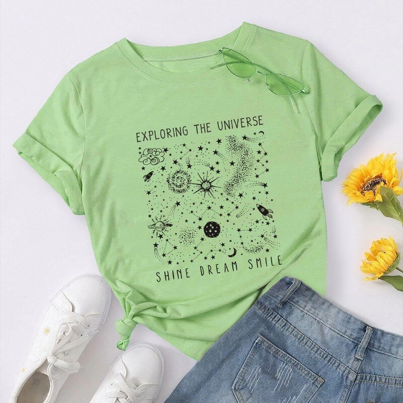 Universe Space Stars Print Short Sleeve Oversized Tshirts