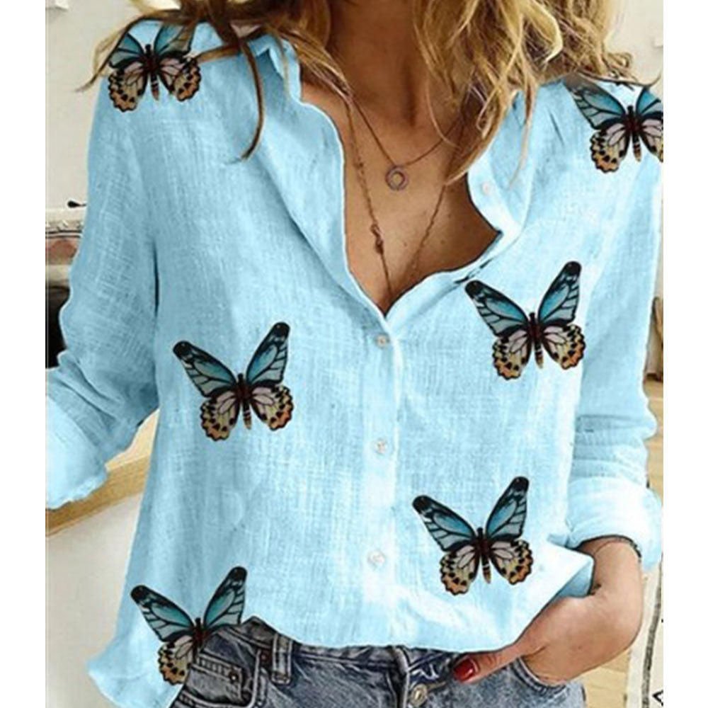 Autumn Long Sleeve Casual Loose Shirt Women Elegant Butterfly