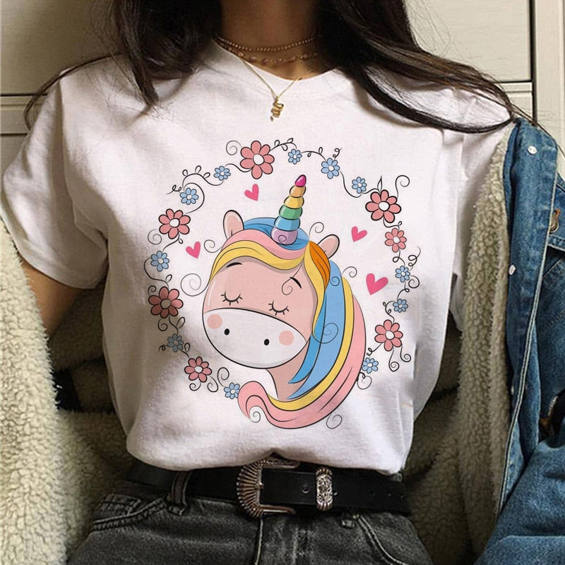 unicorn harajuku women kawaii cartoon funny ulzzang 90s streetwear tshirt korean style grunge female Casual t-shirt clothing