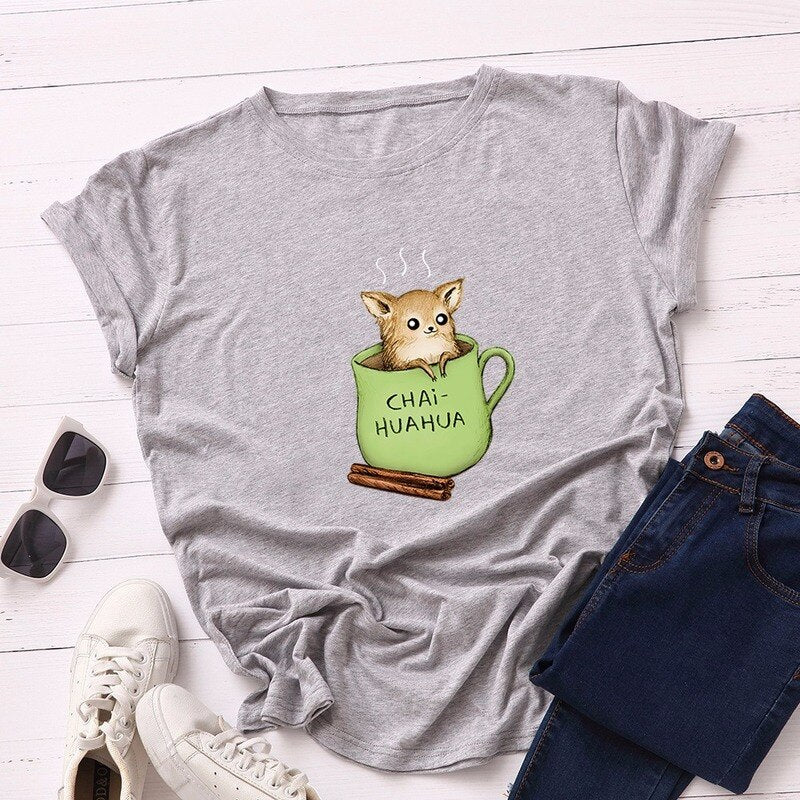 Women T-Shirt Summer Cotton Short Sleeve Cartoon Cute Dog