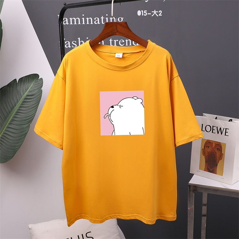 Hirsionsan Cute Bear Printed T Shirt Women New