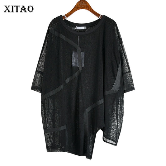 XITAO Irregular Sexy T Shirt Women Fashion Thin White Black Pullover Goddess Fan Casual Style Loose Minority Tee Top DZL1184