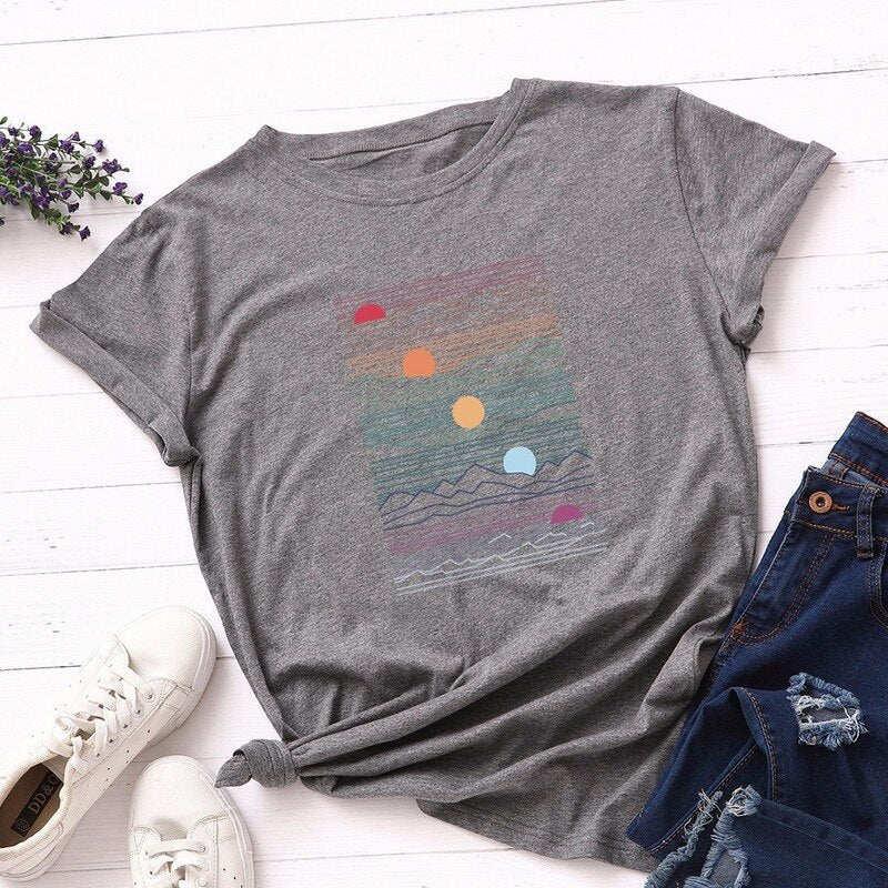 Summer Women tshirt Cotton Plus Size 5XL Casual Fashion Short Sleeve Sunrise Graphic Print t shirt Funny Women Tee Tops