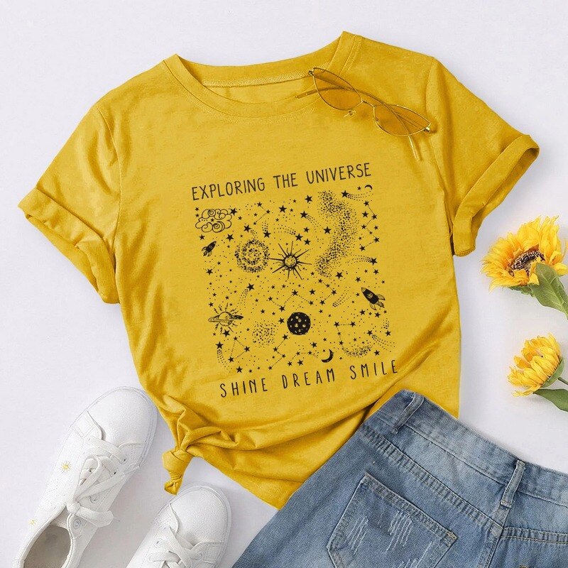 Universe Space Stars Print Short Sleeve Oversized Tshirts