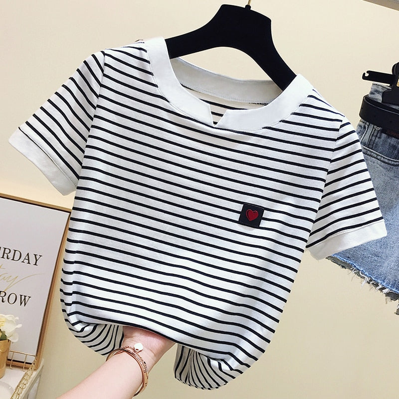 Tshirt Femme Stripe Female T Shirt Women Cotton Slim