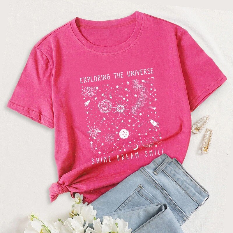 Universe Space Stars Print Short Sleeve Oversized Tshirts