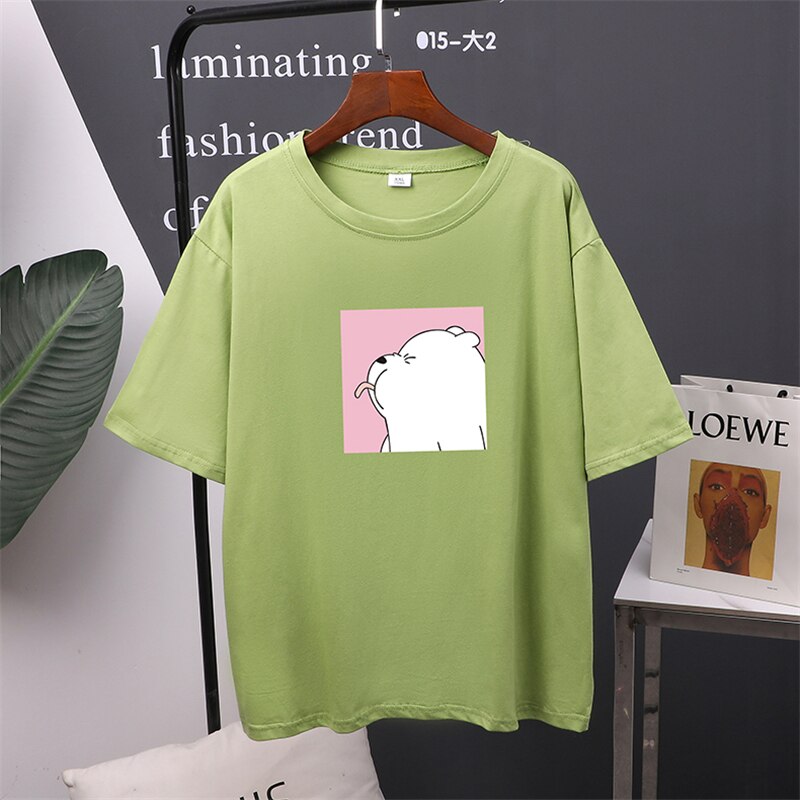 Hirsionsan Cute Bear Printed T Shirt Women New