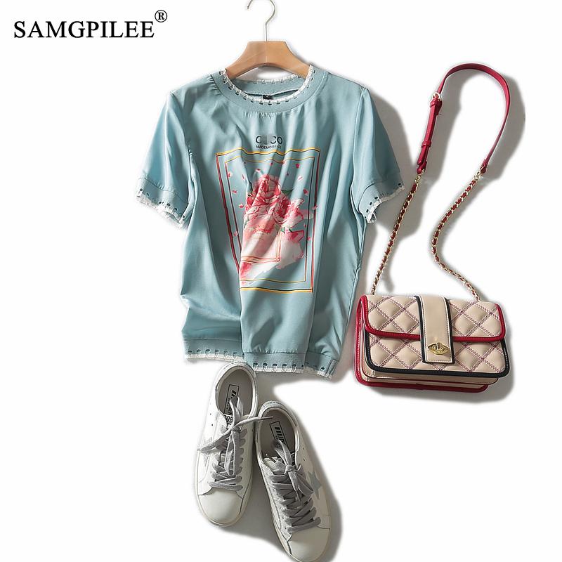 Summer Women T-shirt Office Lady Plus Size Women Tshirt Chiffon Women Summer Clothes Short Sleeve Print O-neck T Shirt For Women