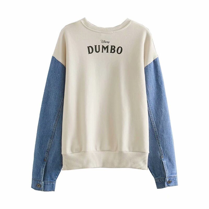 Dumbo Cartoon Patchwork Sweatshirts Women Winter Long Sleeve