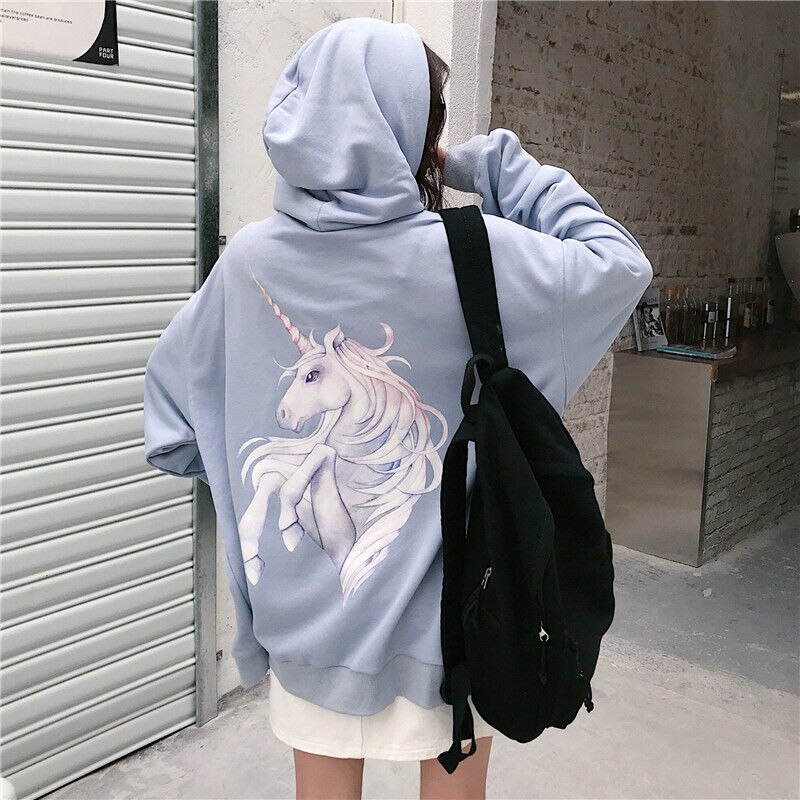 Hoodies women zipper kangaroo pocket casual loose solid color sweatshirt female