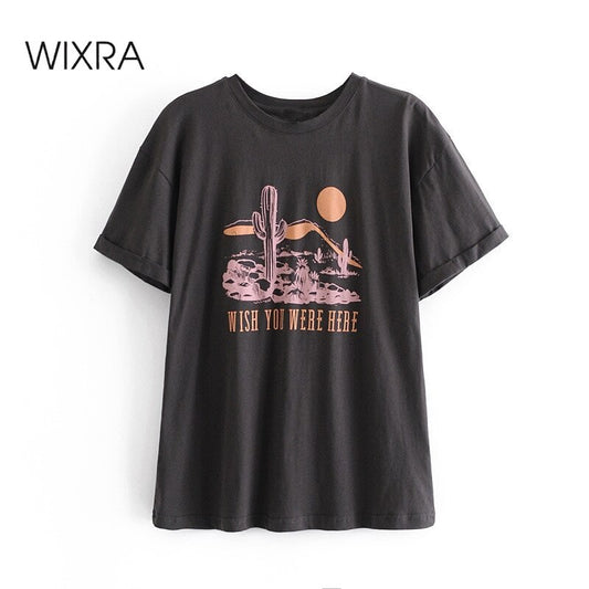 Wixra 2021 Spring Summer 100% Cotton Solid T Shirts Women O Neck Short Sleeve Femme Loose Print Tee Tops