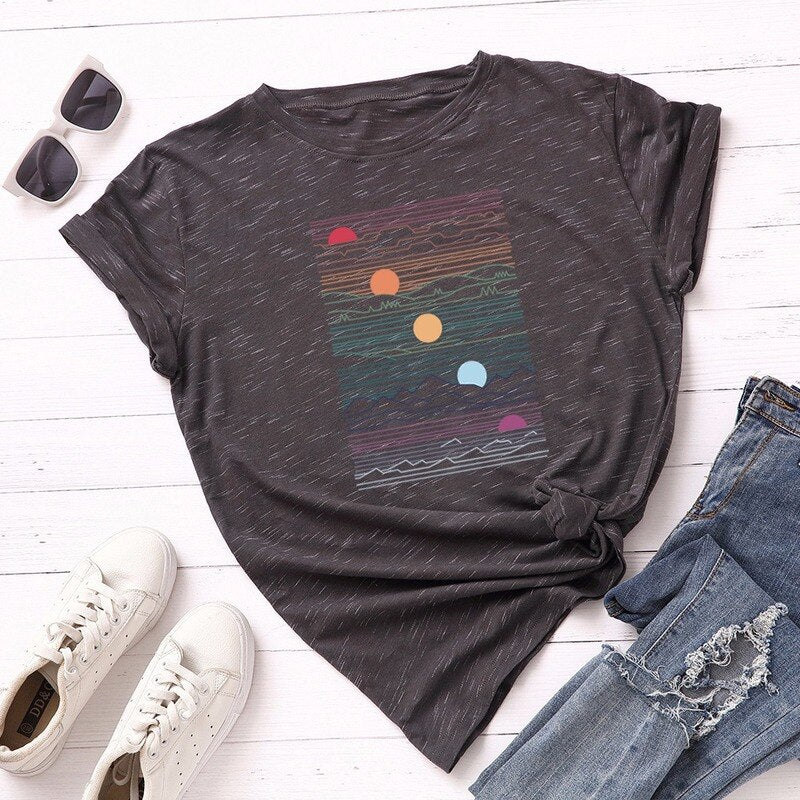 Summer Women tshirt Cotton Plus Size 5XL Casual Fashion Short Sleeve Sunrise Graphic Print t shirt Funny Women Tee Tops