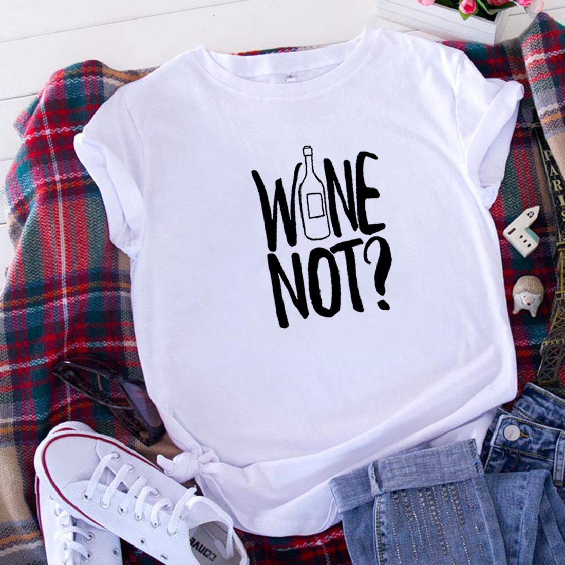 Wine Not Funny Tshirt Women Harajuku T Shirt Women Shrot Sleeve