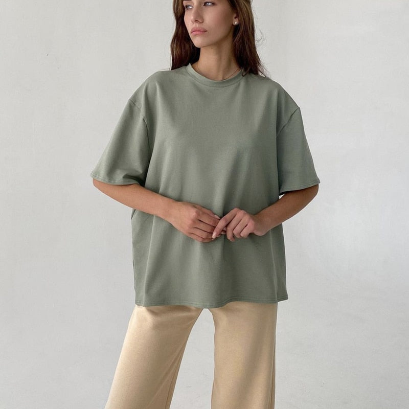 Basic Cotton T Shirt Women Summer New Oversized Solid Tees