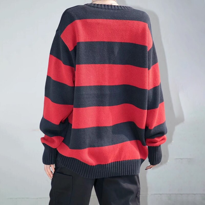 Girls Oversize Striped Sweatshirts Autumn Fashion Vintage Pullovers