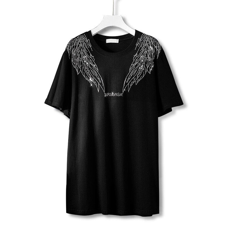 Summer Phoenix pattern hot diamonds short-sleeved T-shirt