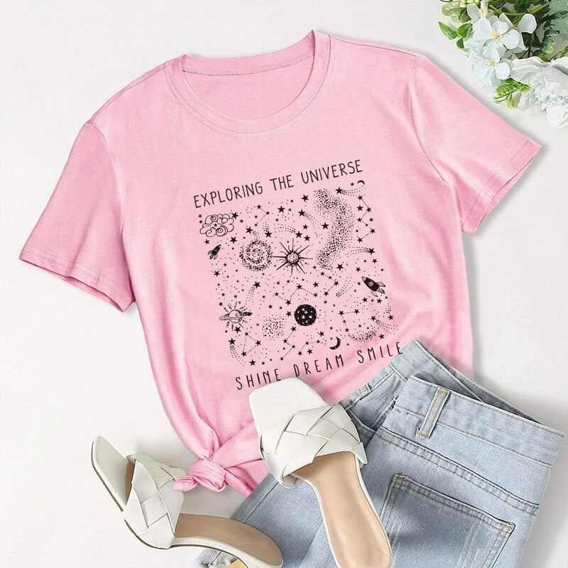 Universe Space Stars Print Short Sleeve Oversized Tshirts