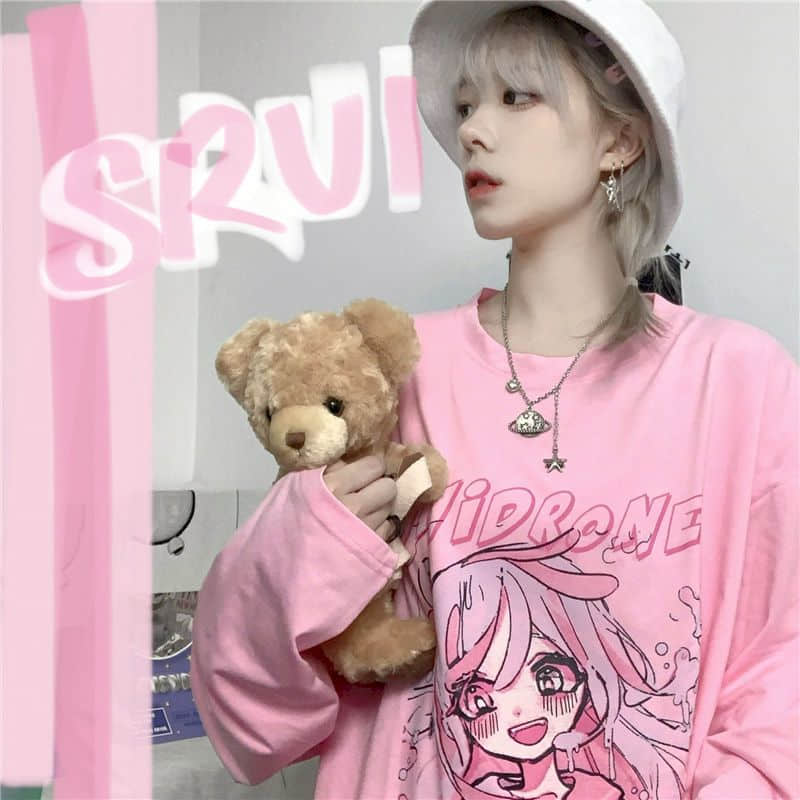 T-shirt Long sleeve female soft girl Japanese ins cute anime girl print autumn 2020 new loose t-shirt student top streetwear